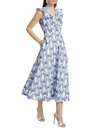 Butterfly Eyelet Ruffled Midi-Dress