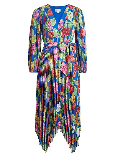 Liora Floral Pleated Tie-Waist Midi Dress