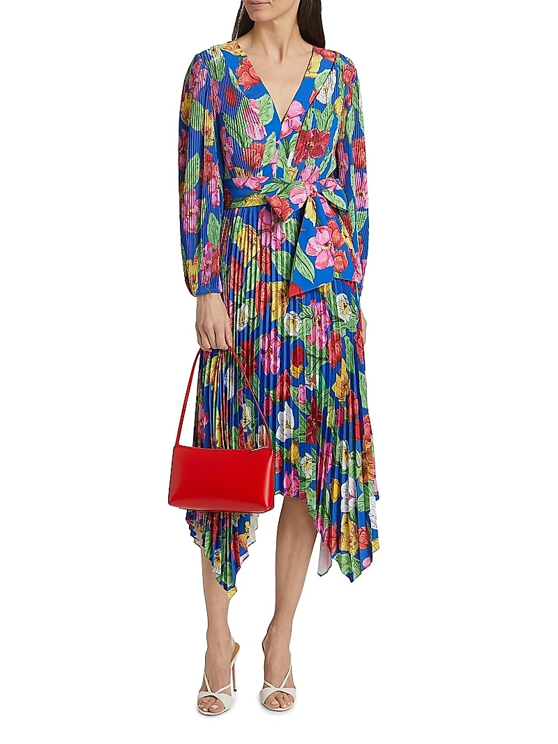 Liora Floral Pleated Tie-Waist Midi Dress