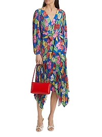 Liora Floral Pleated Tie-Waist Midi Dress