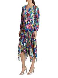 Liora Floral Pleated Tie-Waist Midi Dress
