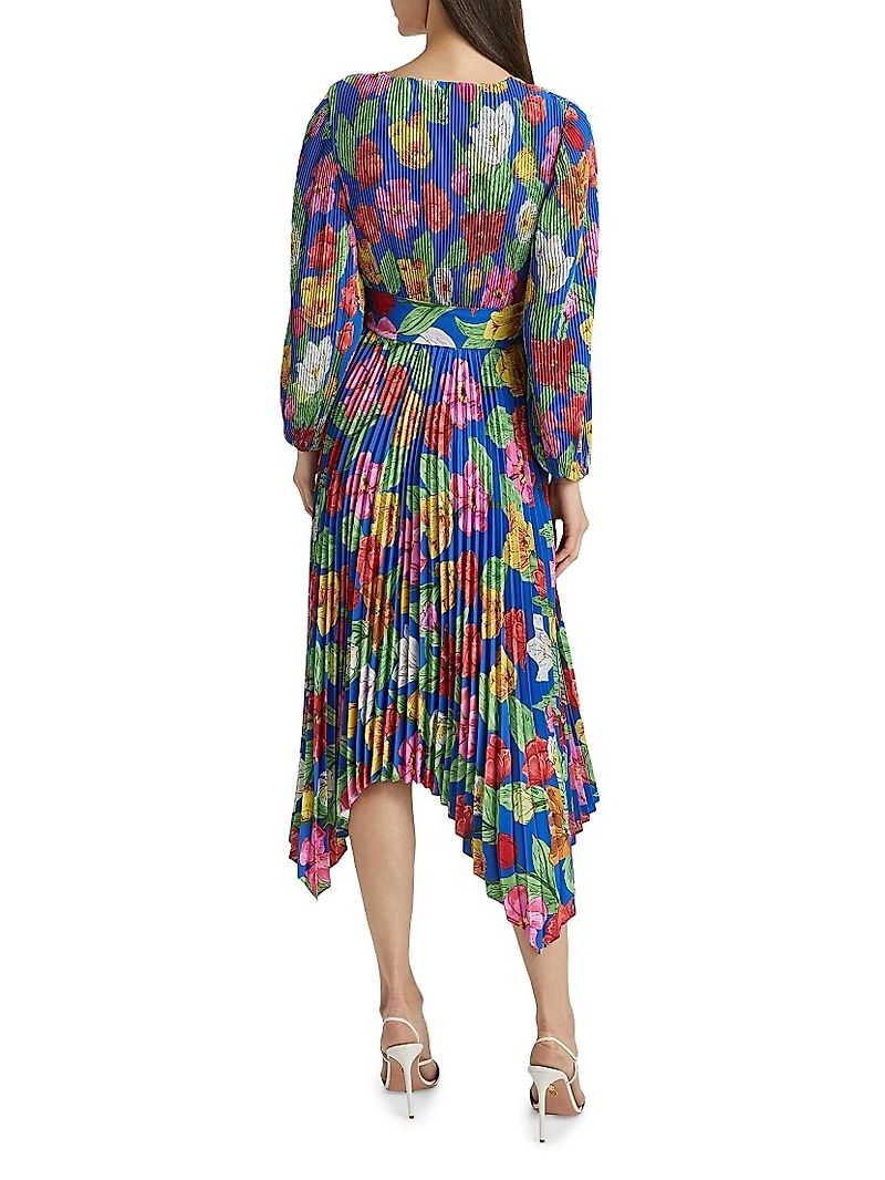 Liora Floral Pleated Tie-Waist Midi Dress