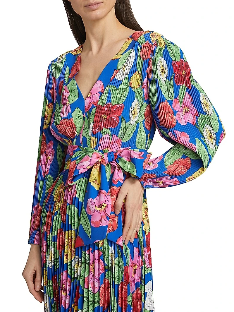 Liora Floral Pleated Tie-Waist Midi Dress