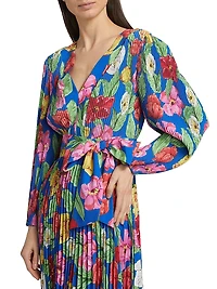 Liora Floral Pleated Tie-Waist Midi Dress