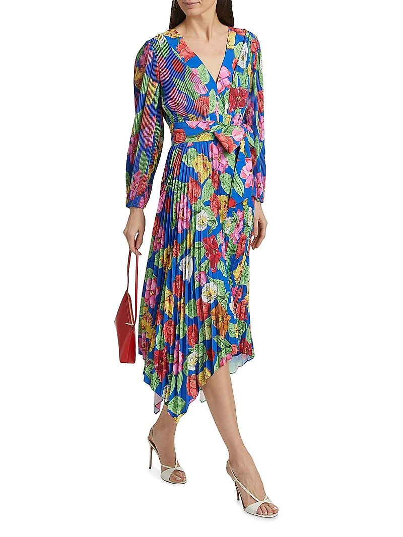 Liora Floral Pleated Tie-Waist Midi Dress