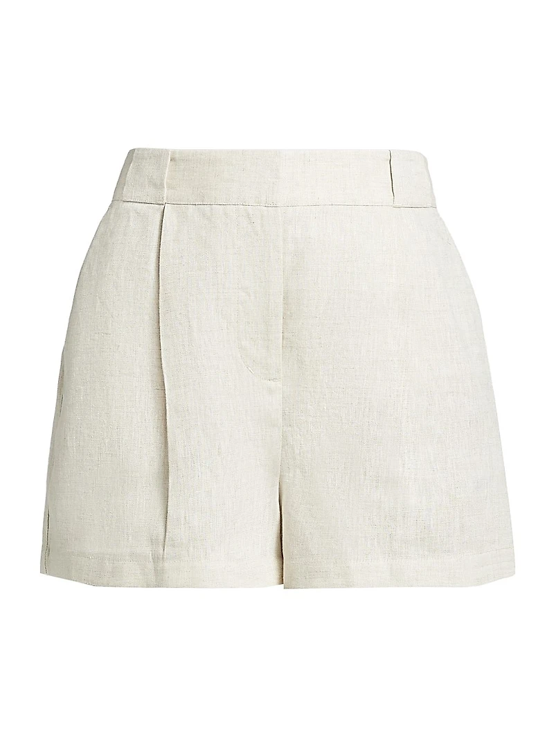 Asymmetric Pleated Linen Shorts
