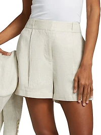 Asymmetric Pleated Linen Shorts