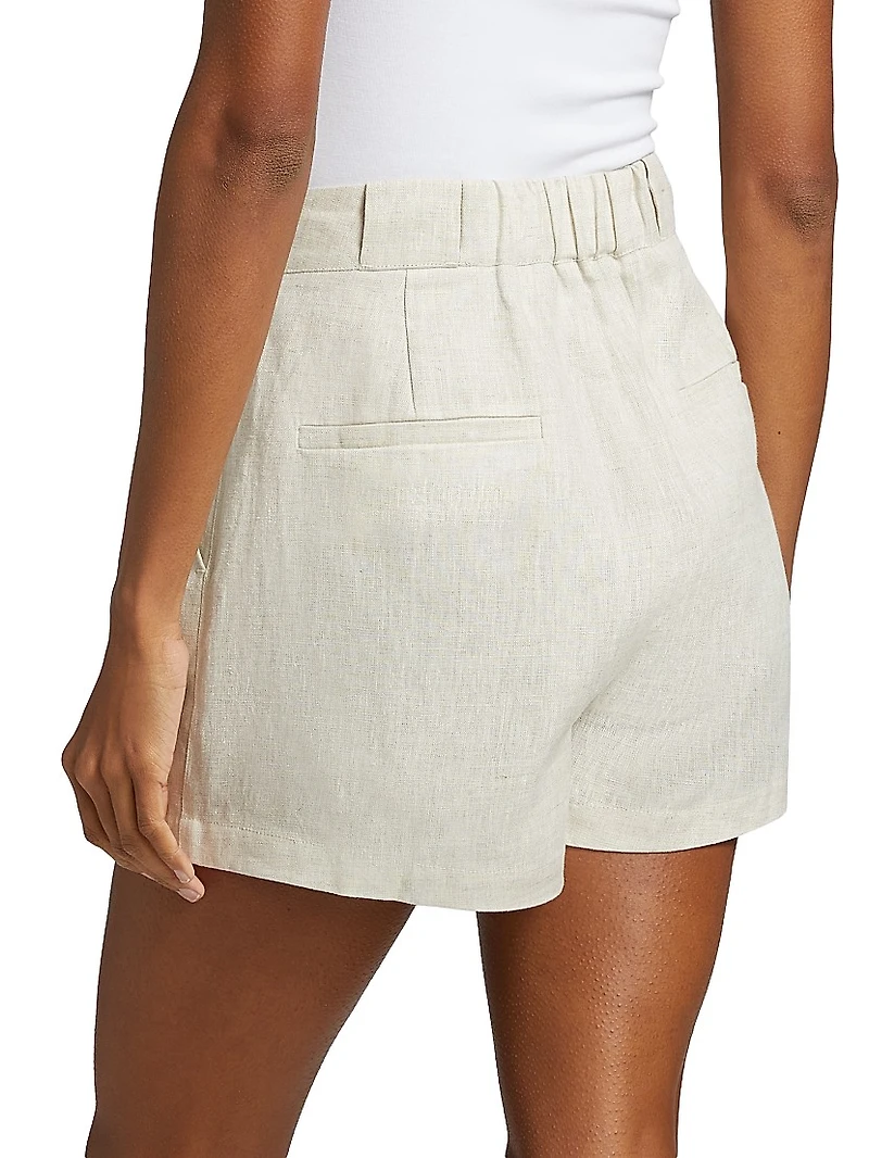 Asymmetric Pleated Linen Shorts