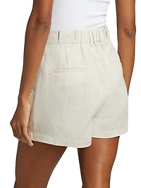 Asymmetric Pleated Linen Shorts