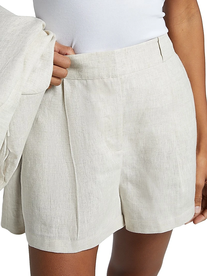 Asymmetric Pleated Linen Shorts