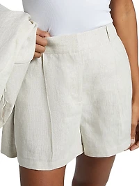 Asymmetric Pleated Linen Shorts