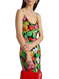 Tulip Rosette Cowlneck Cocktail Dress