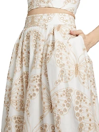 Butterfly Eyelet Cotton A-Line Midi-Skirt