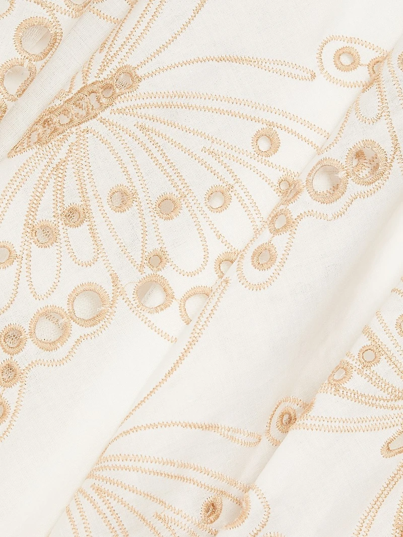 Butterfly Eyelet Cotton A-Line Midi-Skirt