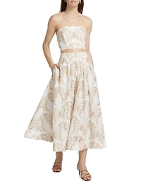 Butterfly Eyelet Cotton A-Line Midi-Skirt