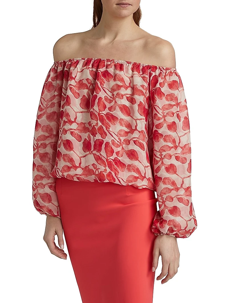 Toru Floral Chiffon Off-The-Shoulder Top