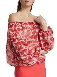 Toru Floral Chiffon Off-The-Shoulder Top