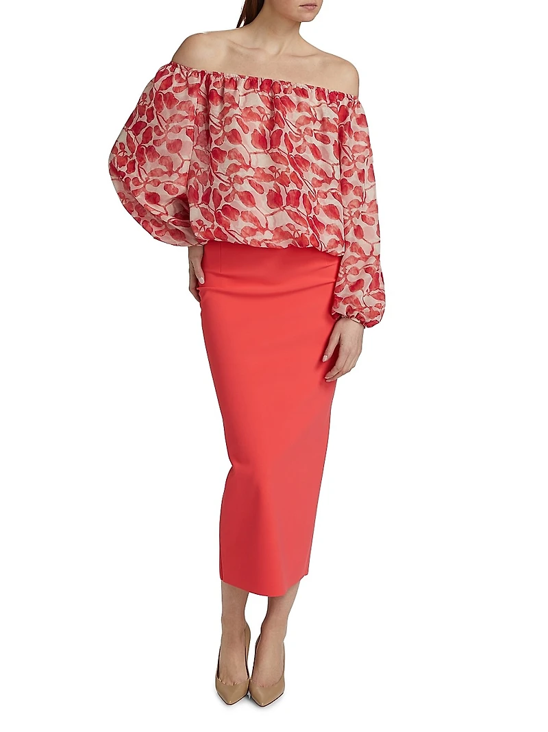 Toru Floral Chiffon Off-The-Shoulder Top