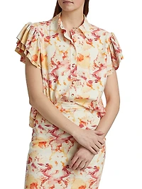 Jin Floral Flutter-Sleeve Blouse