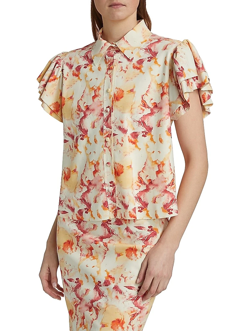 Jin Floral Flutter-Sleeve Blouse