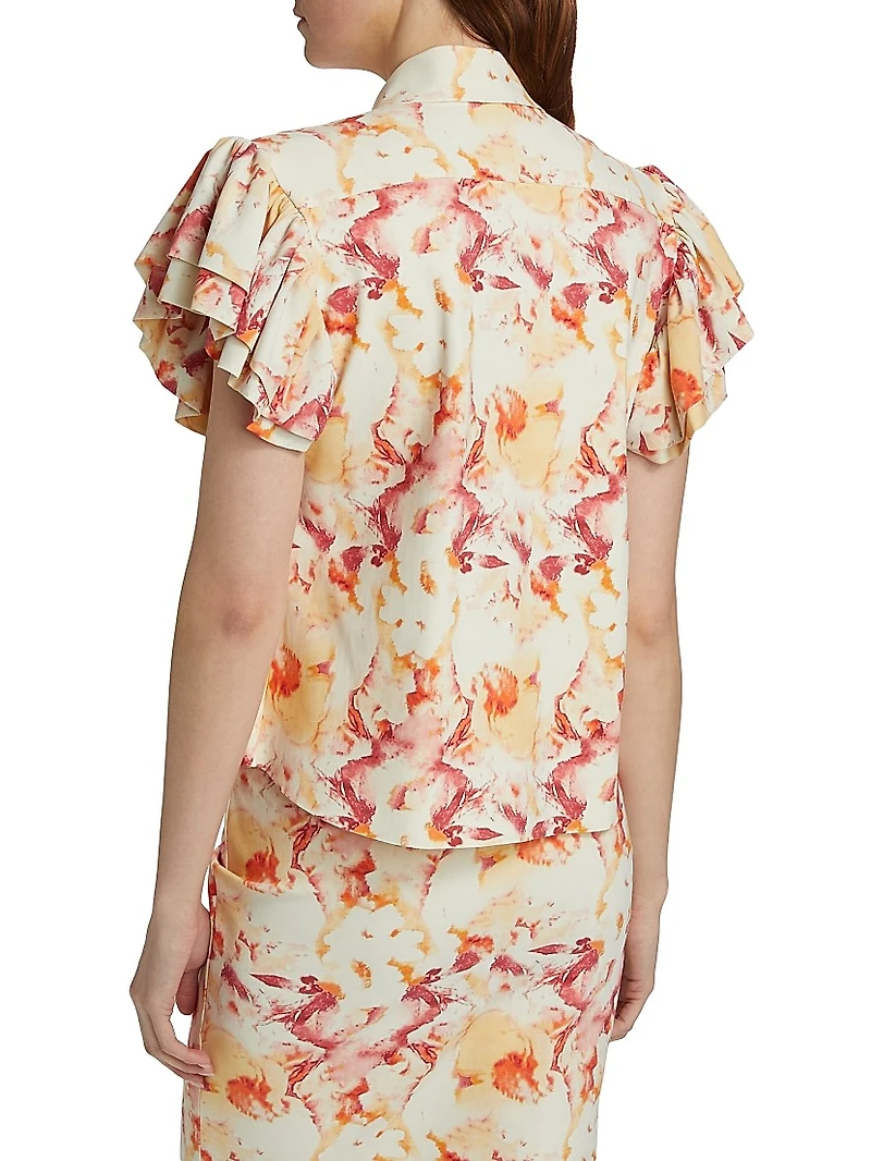 Jin Floral Flutter-Sleeve Blouse