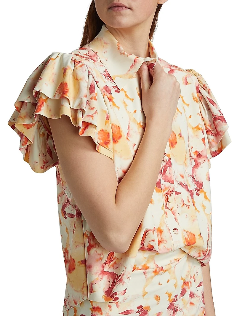 Jin Floral Flutter-Sleeve Blouse