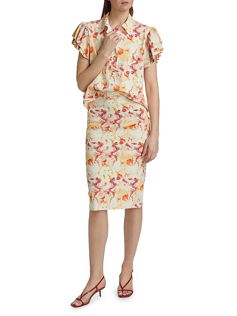 Jin Floral Flutter-Sleeve Blouse