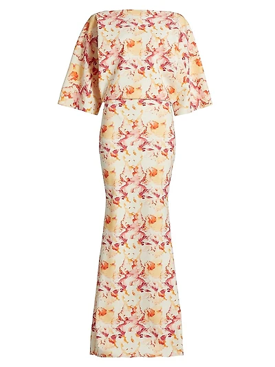 Toshio Floral Jersey Crewneck Maxi Dress