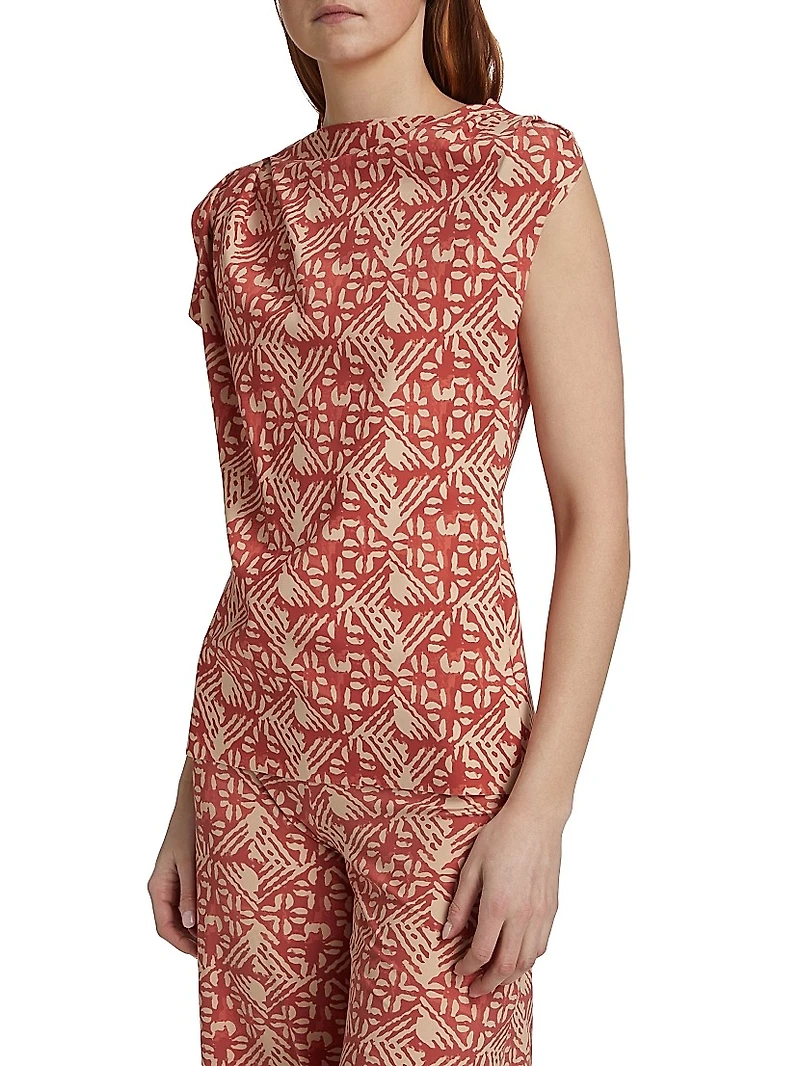 Teruo Asymmetric Geometric Jersey Blouse