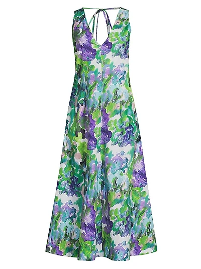 Ayame Floral Watercolor-Print Maxi Dress