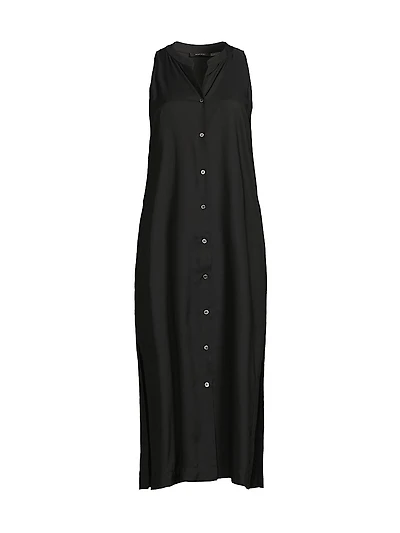 Cotton-Silk Twill Tunic Midi Dress