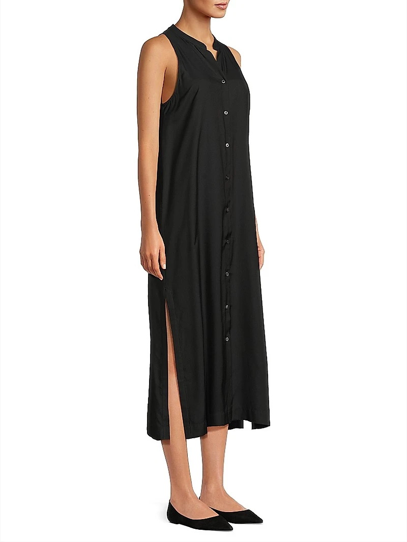 Cotton-Silk Twill Tunic Midi Dress