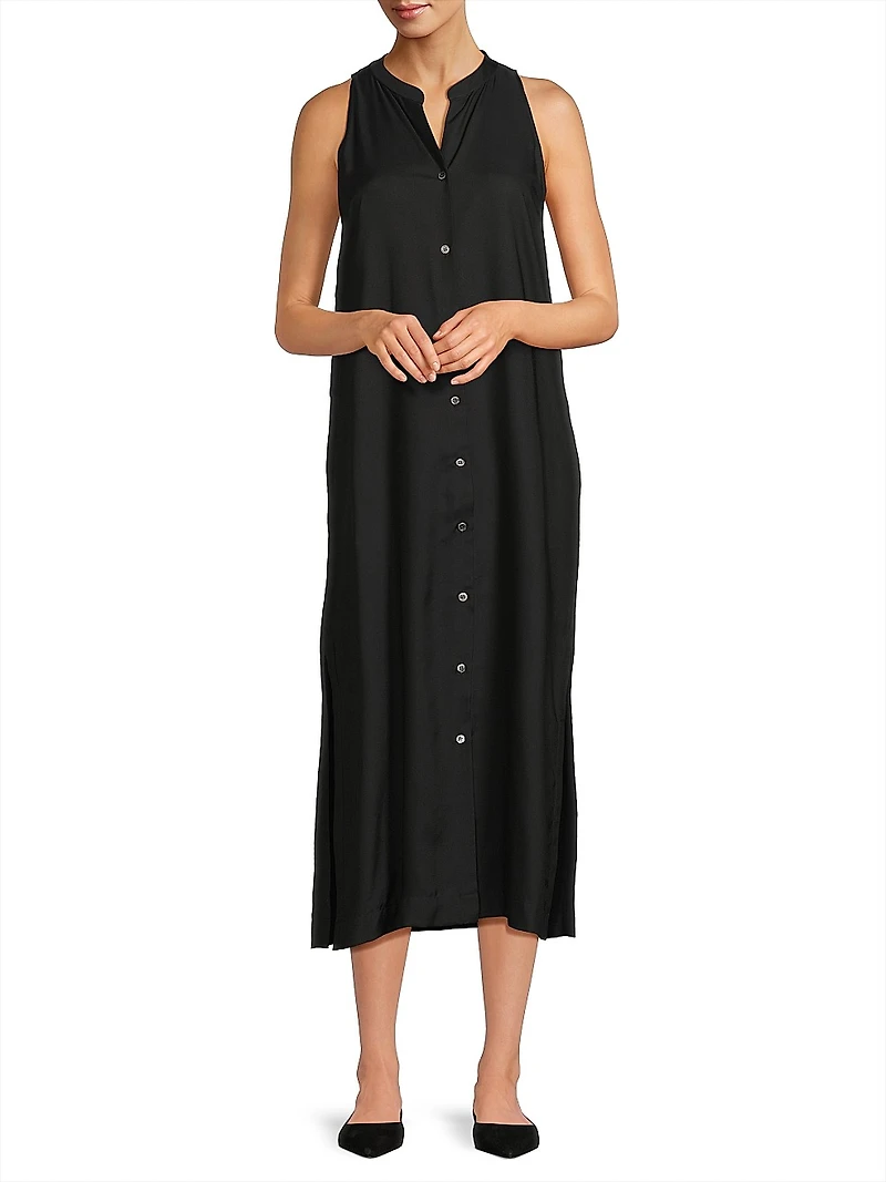 Cotton-Silk Twill Tunic Midi Dress