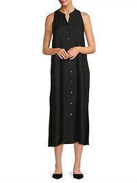 Cotton-Silk Twill Tunic Midi Dress