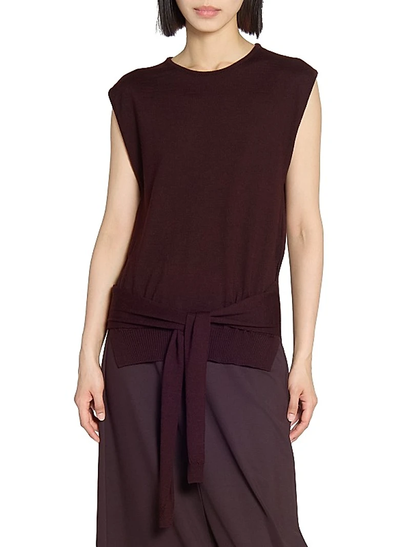 Wool-Blend Self-Tie Sleeveless Top
