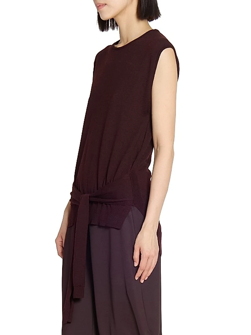 Wool-Blend Self-Tie Sleeveless Top