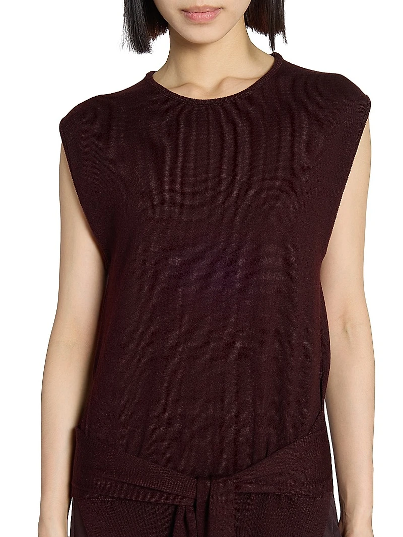 Wool-Blend Self-Tie Sleeveless Top