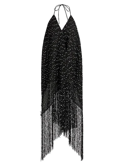 La Robe Riviera Fringe Halter Midi-Dress