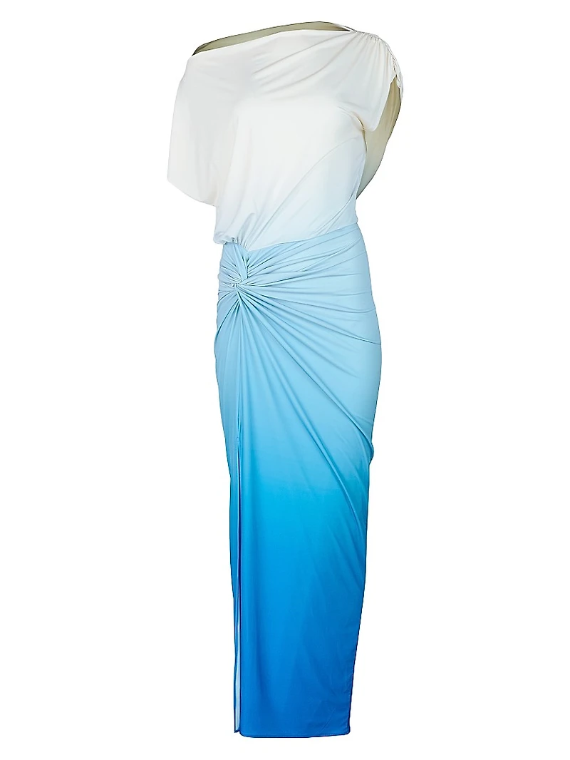 Waves One-Shoulder Ombré Maxi-Dress