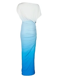 Waves One-Shoulder Ombré Maxi-Dress