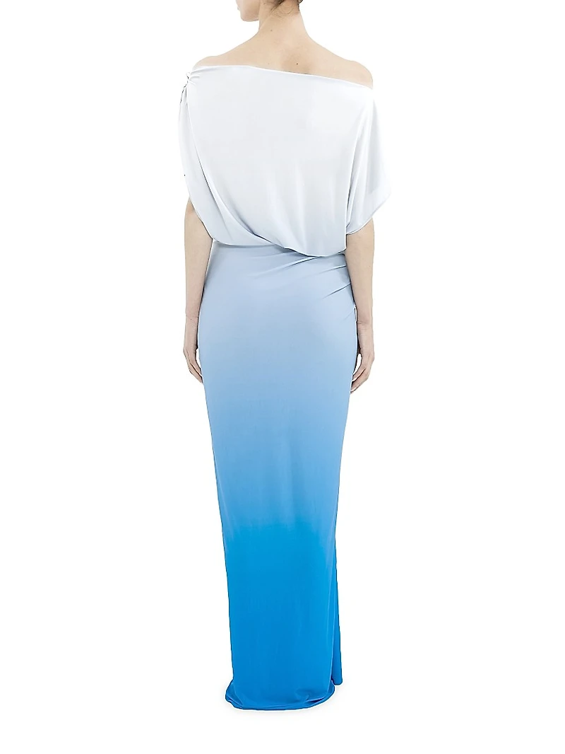 Waves One-Shoulder Ombré Maxi-Dress