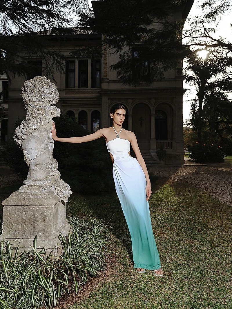 Ombré Halterneck Cut-Out Maxi Dress