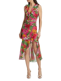 Nanci Tulip Rosette Ruffle Midi-Dress