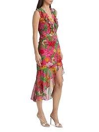 Nanci Tulip Rosette Ruffle Midi-Dress