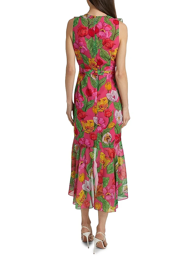 Nanci Tulip Rosette Ruffle Midi-Dress