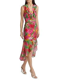 Nanci Tulip Rosette Ruffle Midi-Dress