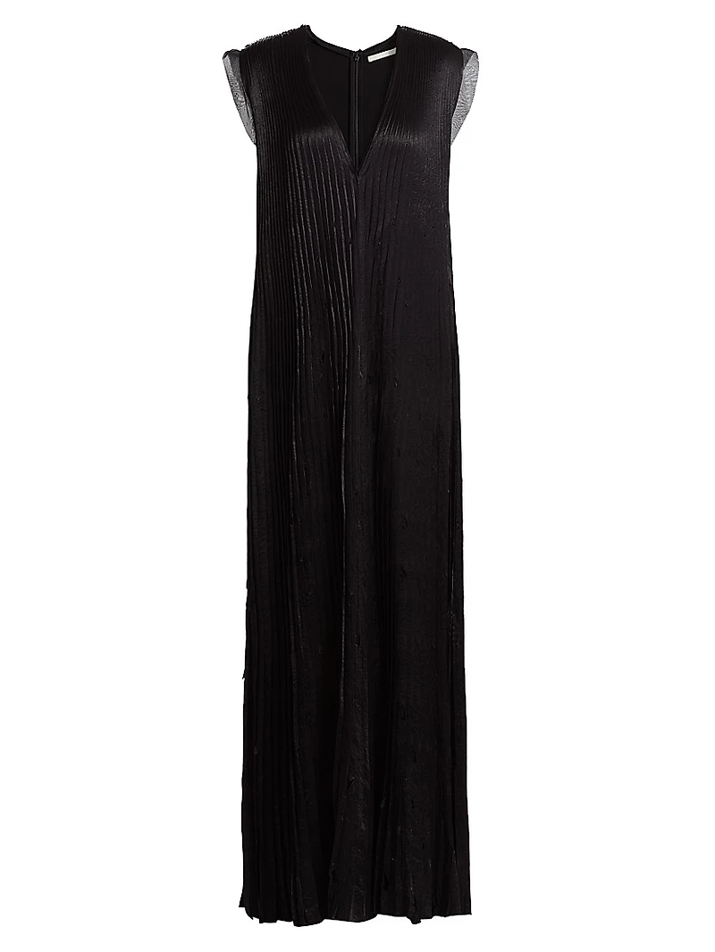 Satin Pleated Trapeze Gown