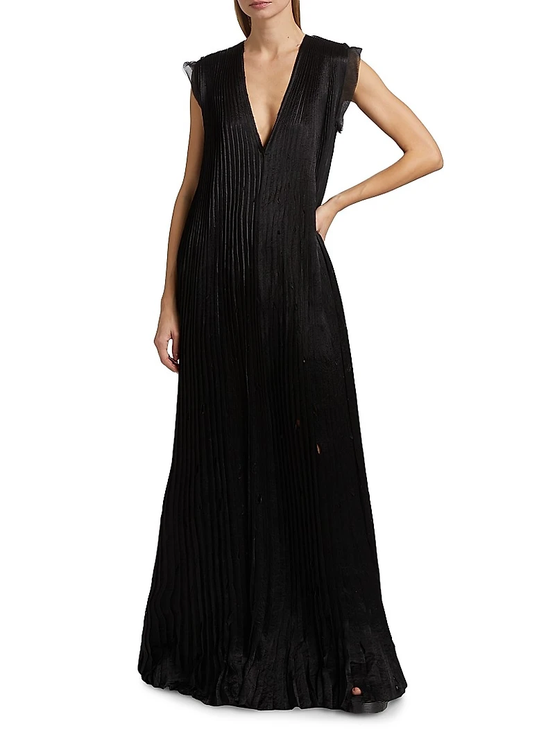 Satin Pleated Trapeze Gown