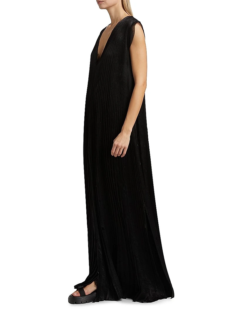 Satin Pleated Trapeze Gown