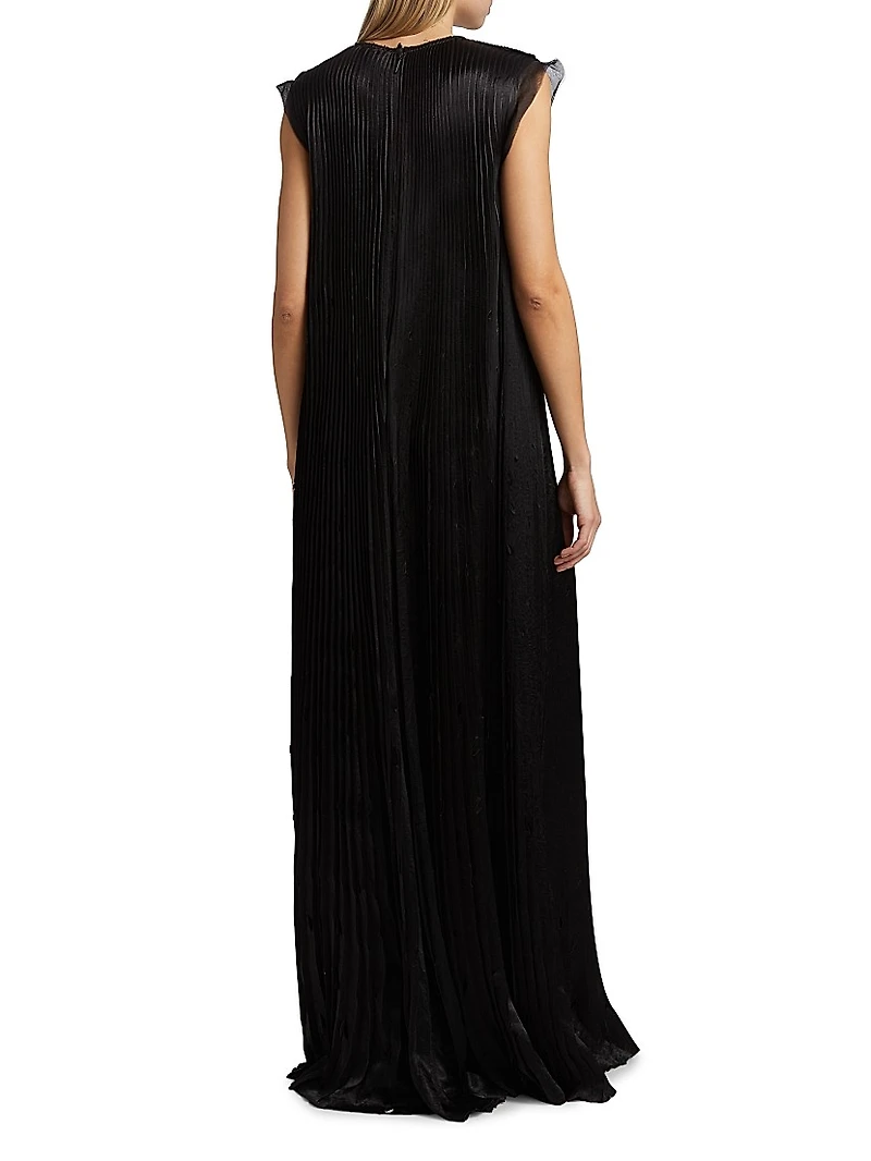 Satin Pleated Trapeze Gown